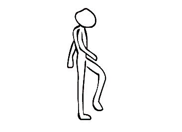 A drawing of a character in profile, lifting their foot