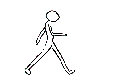 A drawing of a character stepping forward