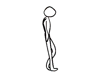 A drawing of a standing character in profile
